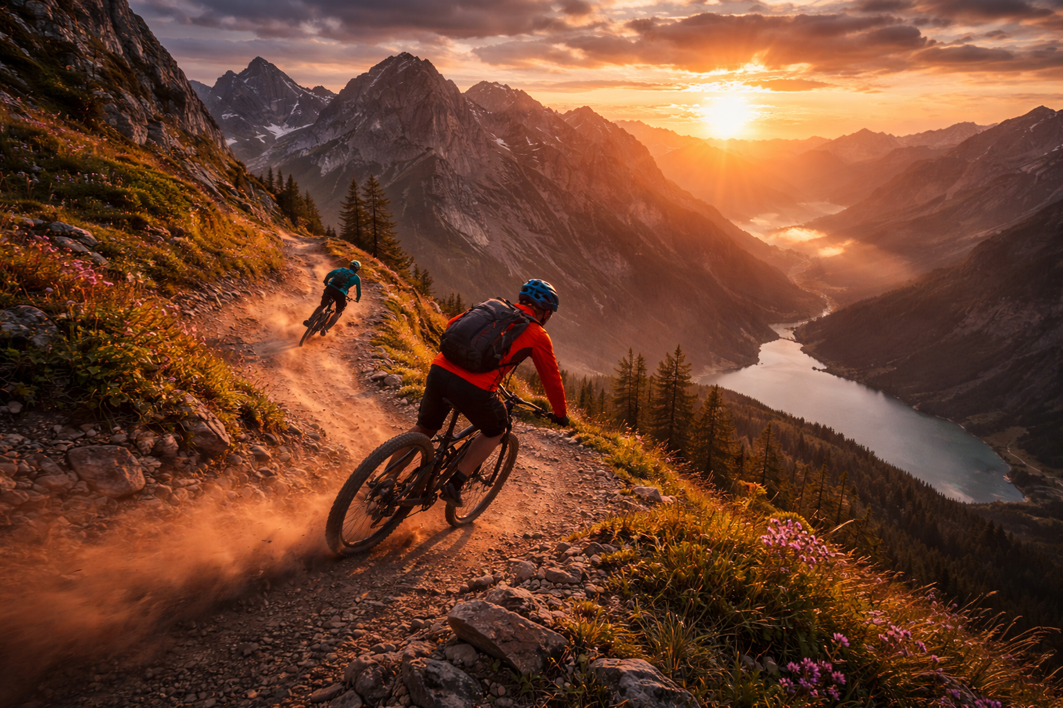 Mountainbike Spot bei Sonnenuntergang